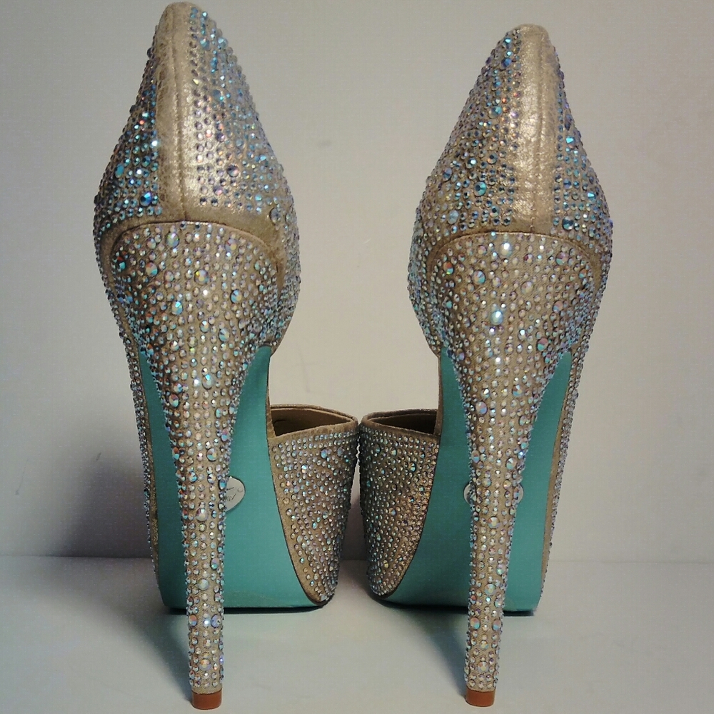 BETSEY JOHNSON 7 STAR SPARKLY RHINESTONE PLATFORM HEELS blue collection - Picture 4 of 16